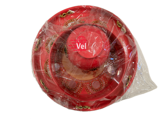 Karwa Chauth Puja Set – Red Thali, Mitti Karwa & Channi | Elegant Vrat Kit