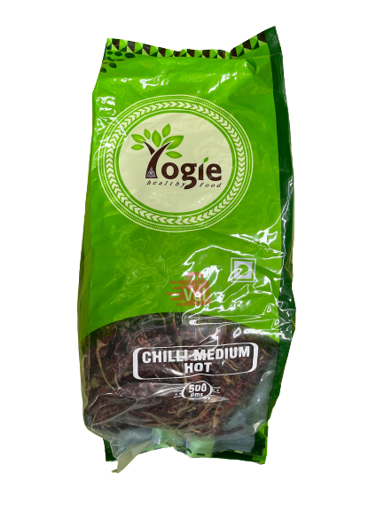 Yogie Medium Hot Chilli With Stem 500G