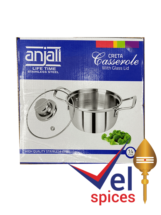 Anjali Stainless Steel CRETA Casserole With Glass Lid 14cm