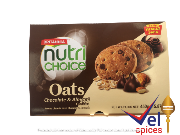 Britannia Nutri Choice Oats Chocolate and Almond Cookies Value Pack 450G