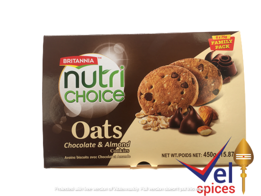 Britannia Nutri Choice Oats Chocolate and Almond Cookies Value Pack 450G