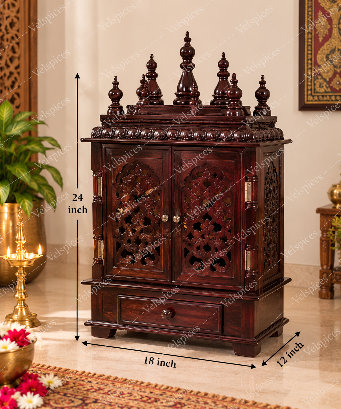 Bhakti Temple AET19 Brown MDF/Mango Wood Mandir 18 x 12 x 24 Inch