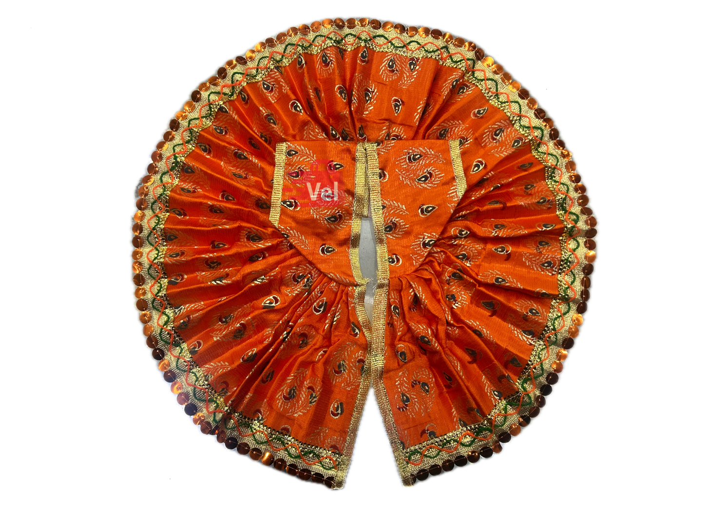 Krishna dress orange with peacock feather pattern