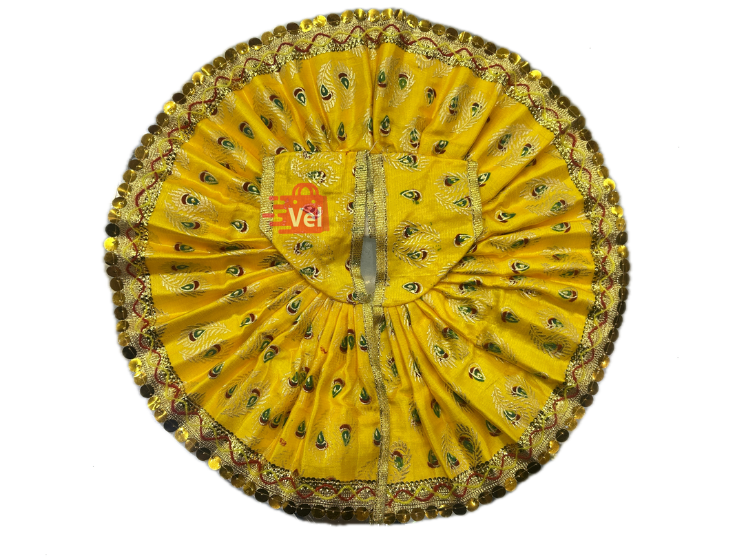 Krishna dress yellow with peacock feather pattern