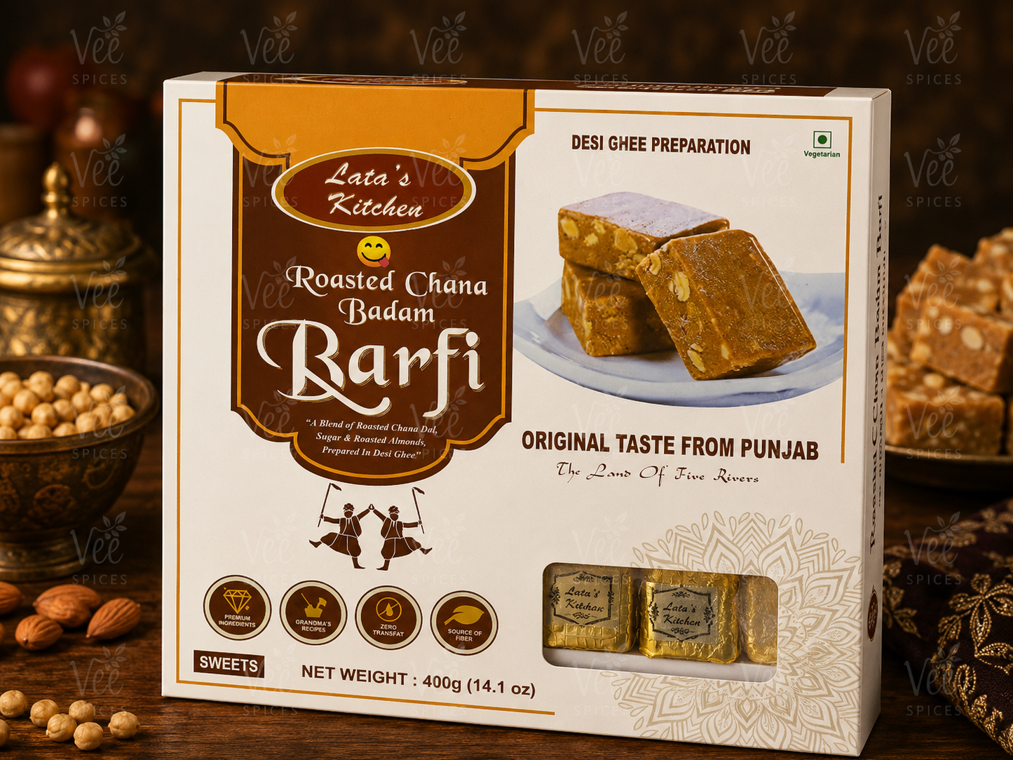 Lata’s Kitchen Roasted Chana Badam Barfi 400g (Original Taste From Punjab) - Raki Sale