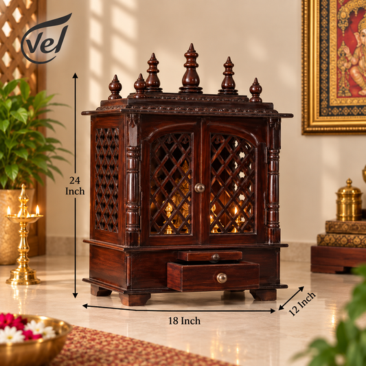 Bhakti Temple AET25 Dark Brown MDF/Mango Wood Mandir 18 x 12 x 24 Inch
