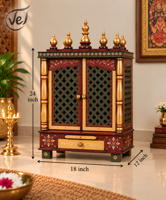 Bhakti Temple AET22 Maroon & Gold MDF/Mango Wood Mandir 18 x 12 x 24 Inch