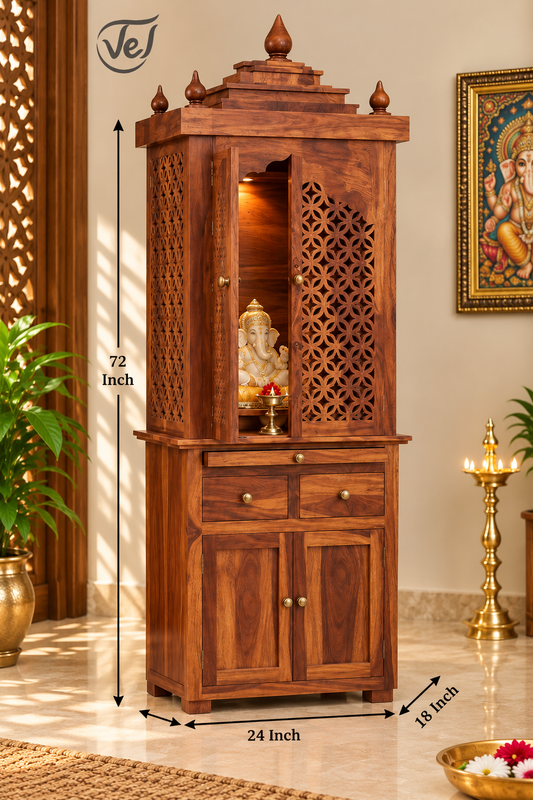 Bhakti Temple AET114 Light Brown Sesame/Veneer Wood Mandir 24 x 18 x 72 Inch