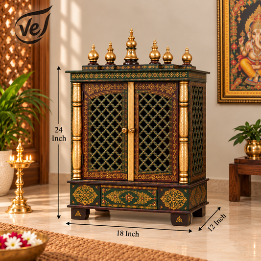 Bhakti Temple AET23 Dark Red & Gold MDF/Mango Wood Mandir 18 x 12 x 24 Inch