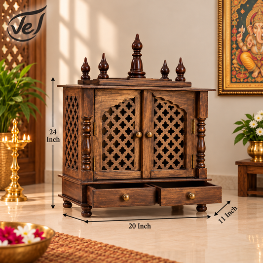 Bhakti Temple AET57 Dark Brown MDF/Mango Wood Mandir 20 x 11 x 24 Inch