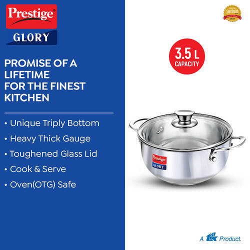 Prestige Glory Stainless Steel Cookware Kadai 22Cm/3.5L