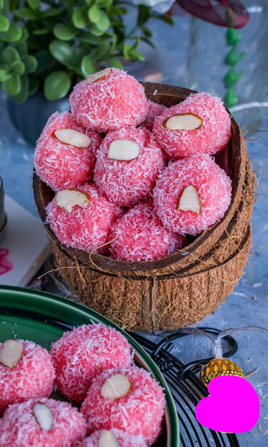 Fresh Sweet Coconut Laddu Fresh 850G- 1Kg Pink and Green