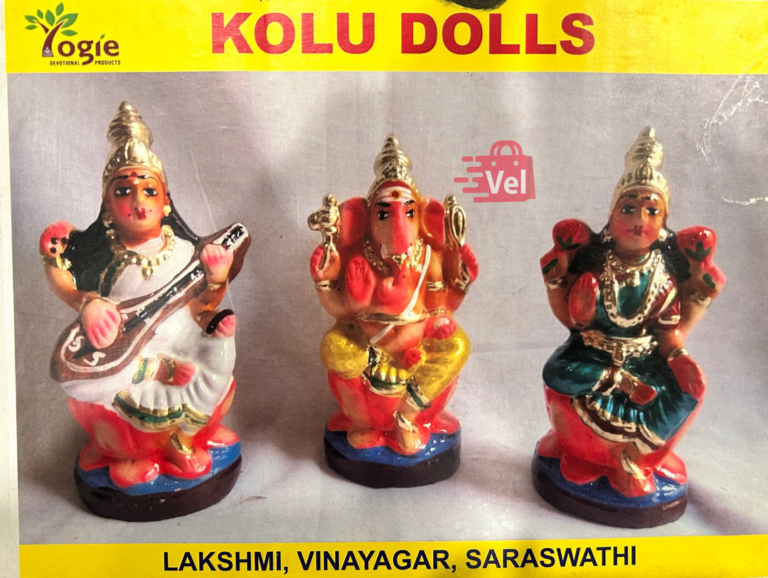Lakshmi, Vinayakar, Saraswati Golu Dolls / Kolu Dolls / Gollu Statues – Clay Idol Set of Hindu Deities for Navaratri Golu Display (Handcrafted Traditional Decor)