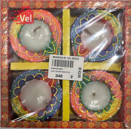 Wax Diya Set of 4 – Multicolor Decorative Tealight Diyas in Orange, Yellow, Green, Blue & Red for Diwali Pooja & Home Decor | Festive Deepak Gift Set