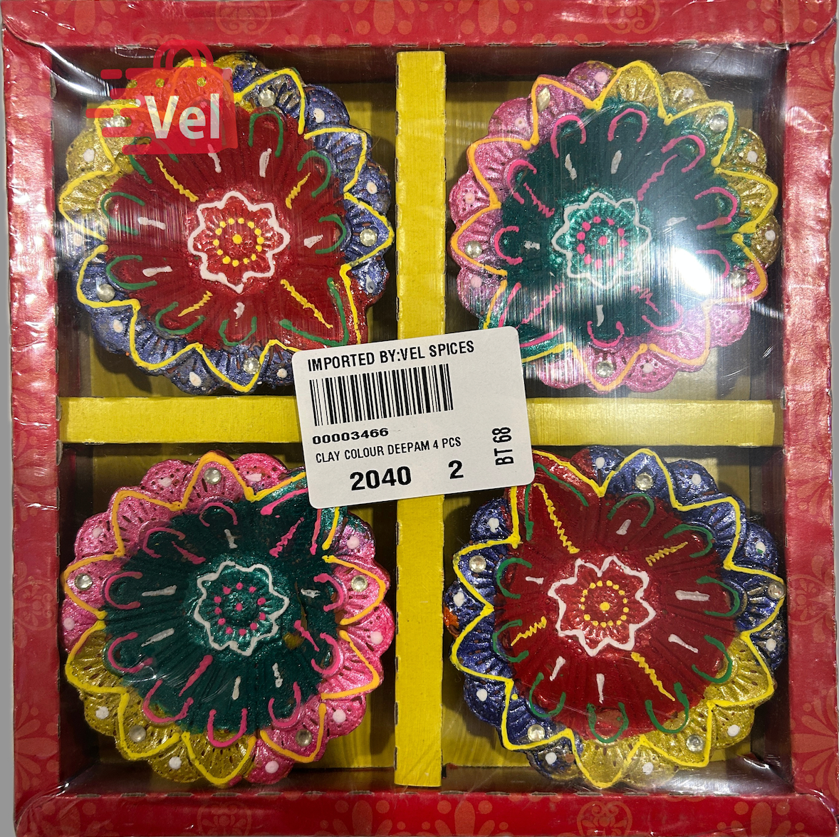 Diya Set of 4 – Dual-Tone Decorative Diyas with Flower Pattern | Pink-Yellow & Yellow-Blue Mix for Diwali Pooja, Aarti & Home Decor