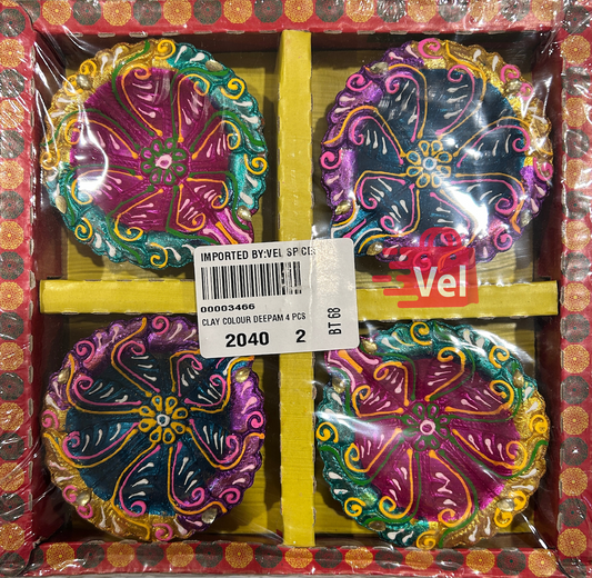 Wax Diya Set of 4 – Tri-Color Decorative Diyas with Multicolor Line Pattern | Green-Pink-Yellow & Blue-Pink-Yellow Mix for Diwali Pooja, Aarti & Home Decor (Copy)