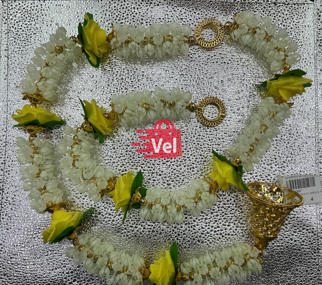 Plastic Flower Garland with Yellow rose – 4 Feet Long Decorative Mala for Festivals, Puja & Home