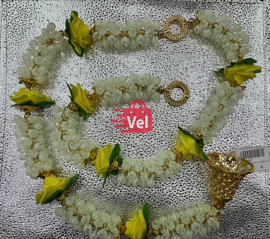 Plastic Flower Garland with Yellow rose – 4 Feet Long Decorative Mala for Festivals, Puja & Home