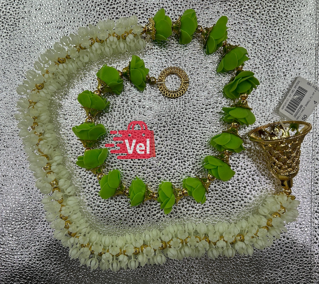 Plastic Flower Garland with Green rose – 4 Feet Long Decorative Mala for Festivals, Puja & Home