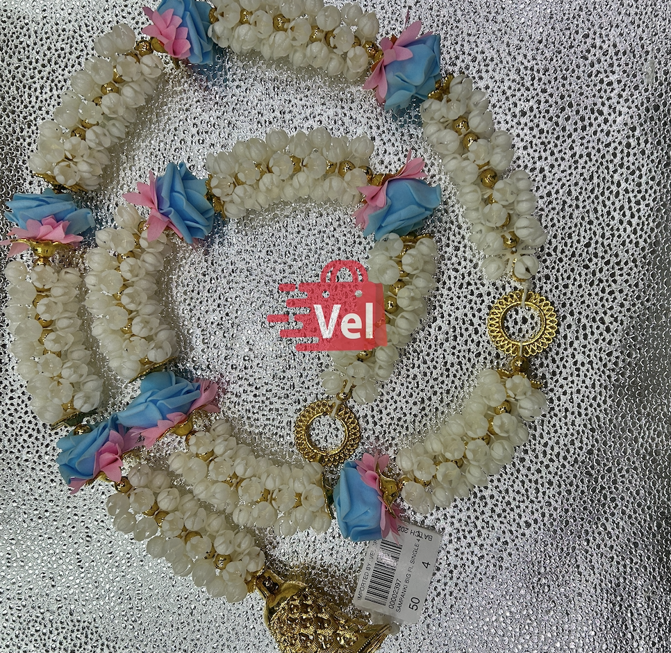 Plastic Flower Garland with Blue rose – 4 Feet Long Decorative Mala for Festivals, Puja & Home
