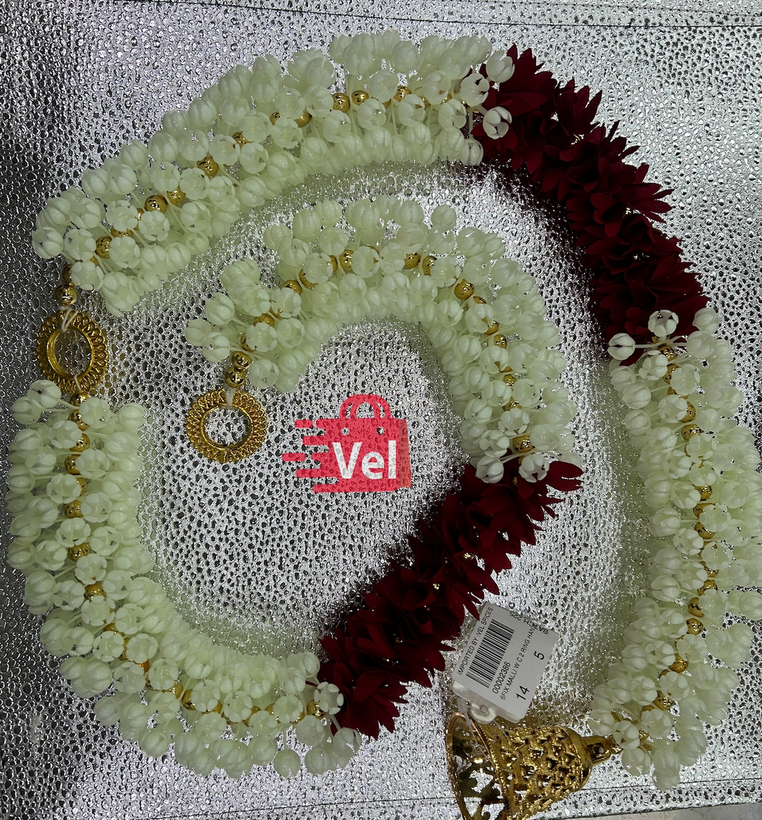 Plastic Flower Garland with Red flower 4 Feet Long Decorative Mala for Festivals, Puja & Home
