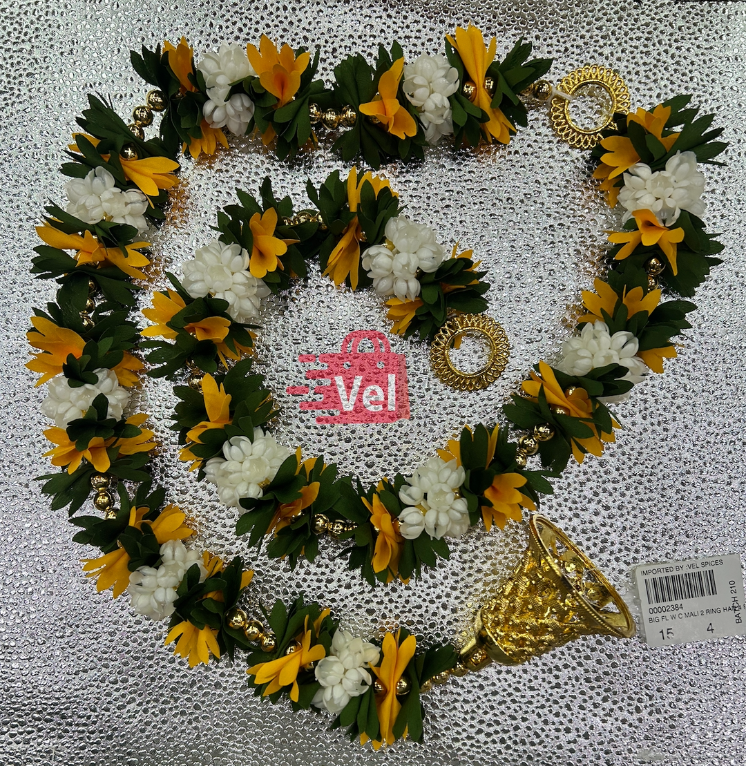 Plastic Flower Garland with Yellow and Green Flowers 4 Feet Long Decorative Mala for Festivals, Puja & Home