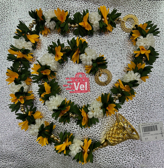 Plastic Flower Garland with Yellow and Green Flowers 4 Feet Long Decorative Mala for Festivals, Puja & Home