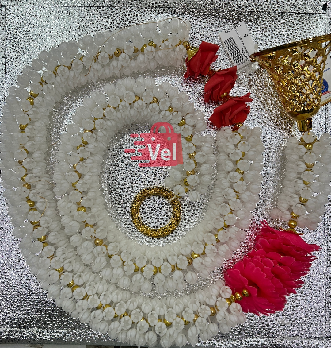 Plastic Flower Garland with Red Rose Flower 5 Feet Long Decorative Mala for Festivals, Puja & Home