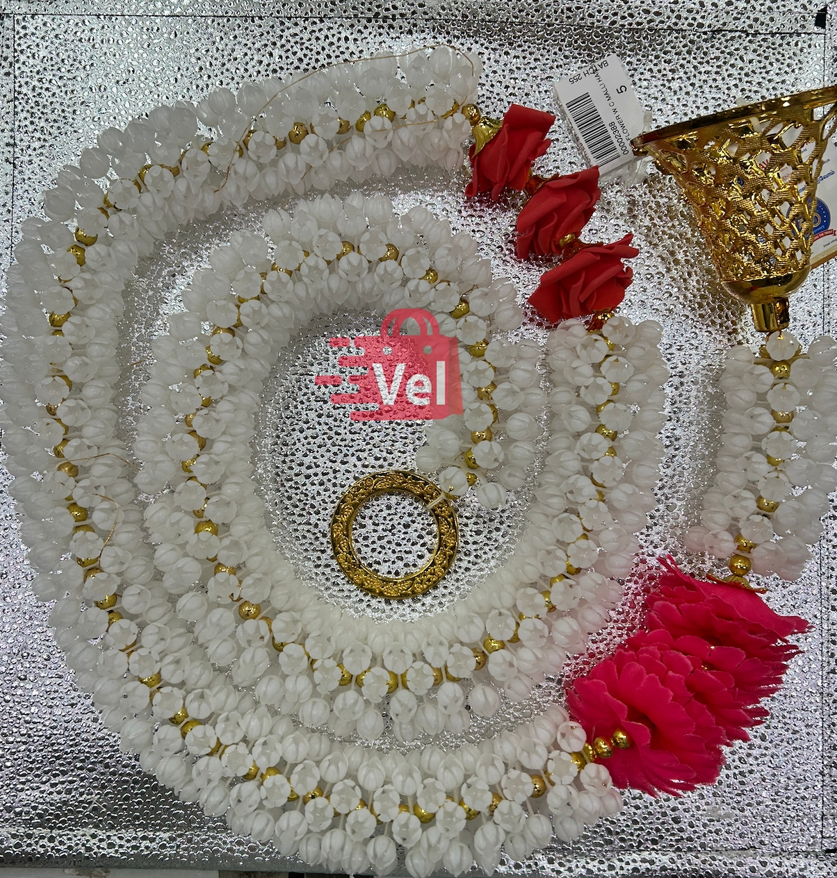 Plastic Flower Garland with Red Rose Flower 5 Feet Long Decorative Mala for Festivals, Puja & Home