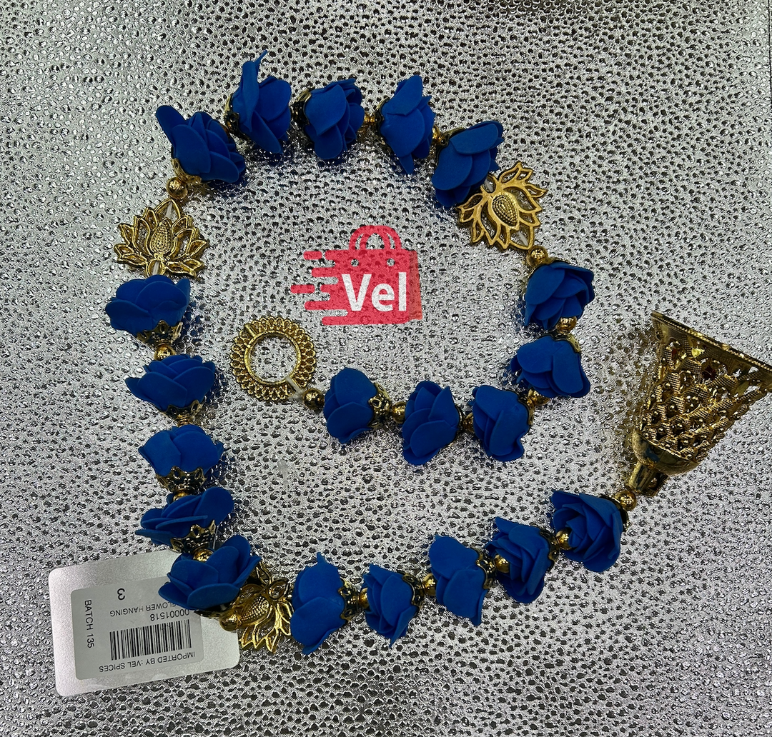 Plastic Blue Flower 3 Feet Long Decorative Mala for Festivals, Puja & Home