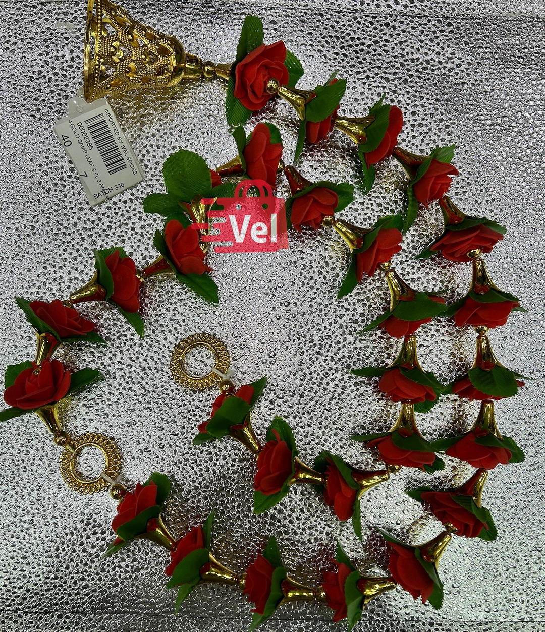 Plastic Red Rose Garland 3 Feet Long Decorative Mala for Festivals, Puja & Home