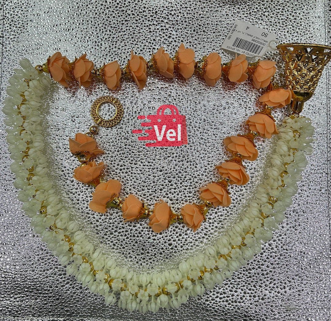 Plastic Flower Garland with Orange Rose 4 Feet Long Decorative Mala for Festivals, Puja & Home