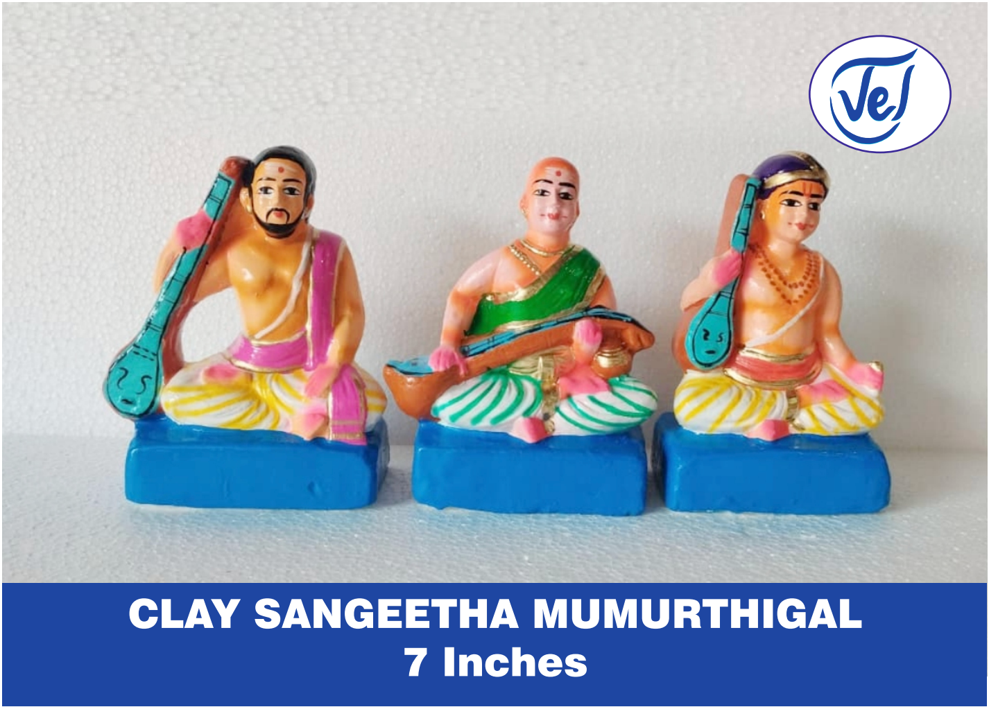 Kollu Dolls Sangeetha Mumurthigal / Carnatic Music Trinity Set 7 Inch Clay