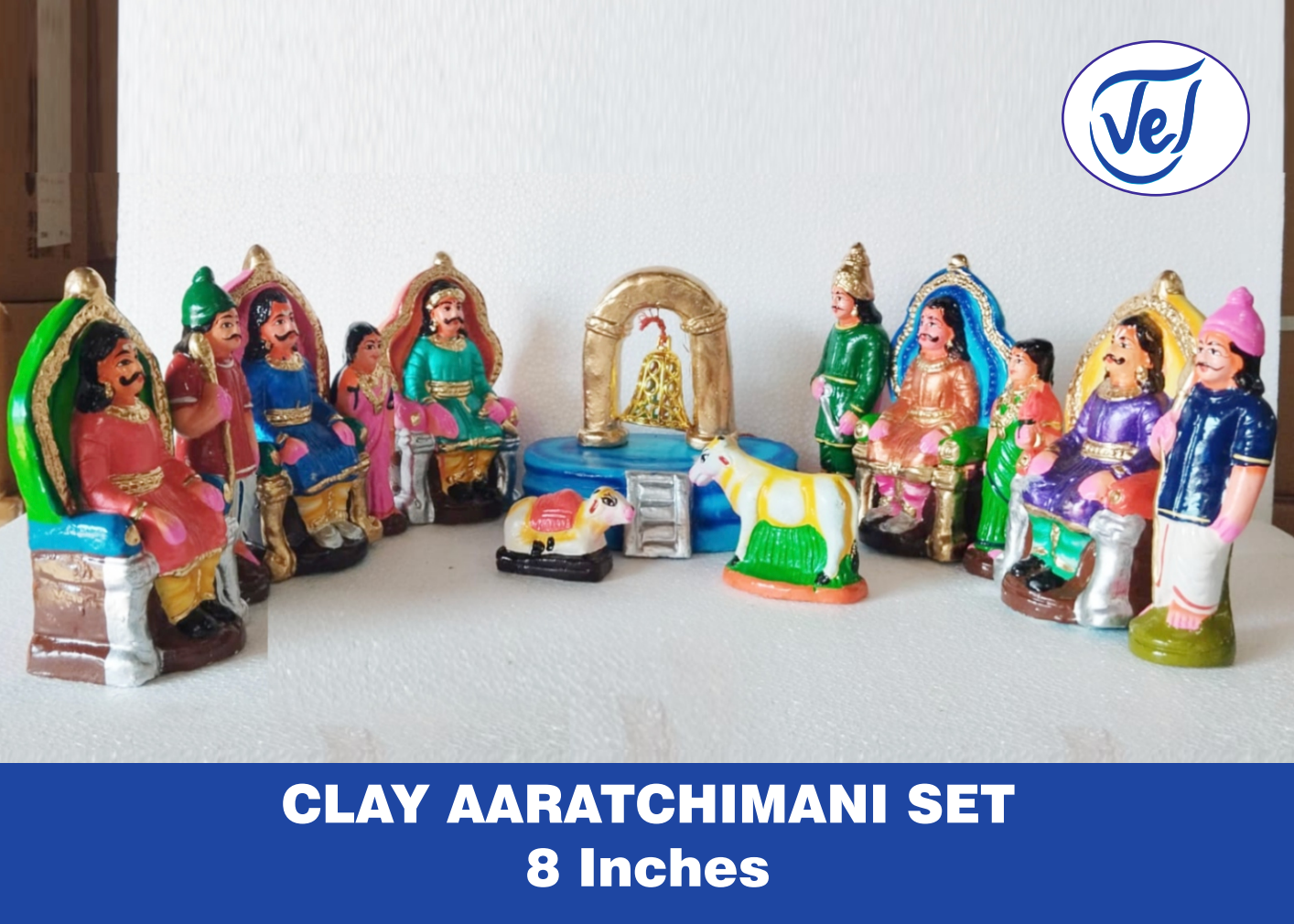 Kollu Golu Bommai Aaraichi Mani / Aaratchimani Set 8 Inch Clay Dolls