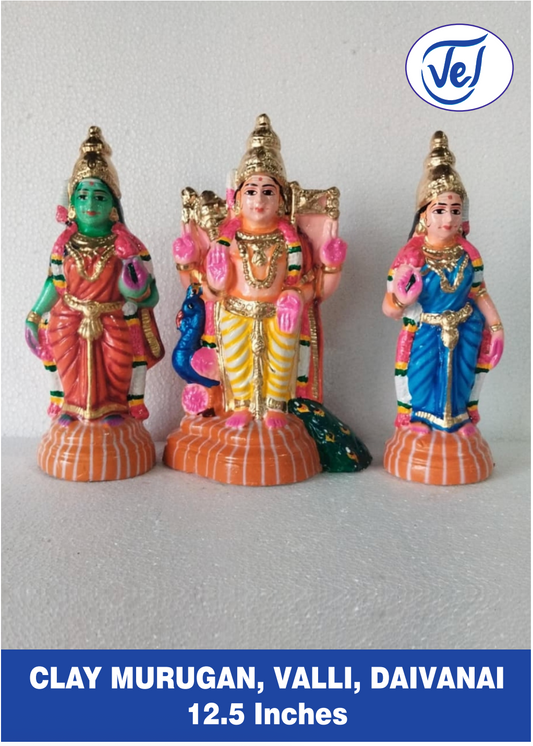 Kollu Golu Bommai Lord Murugan Valli Deivanai/ Daivanai Set 12.5 Inch Clay Dolls