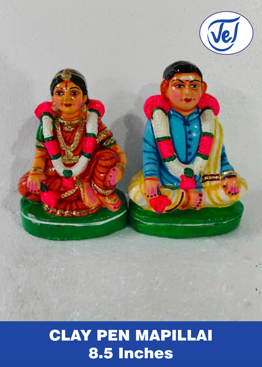 Kollu Golu Bommai Pen Mappillai Set 8.5 Inch Clay Dolls