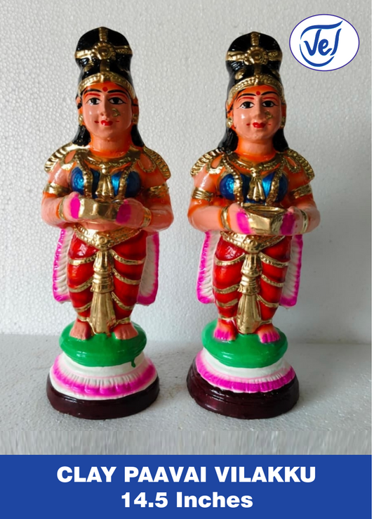 Kolu Dolls Pavai Vilakku Set 14.5 Inch Clay Golu Dolls