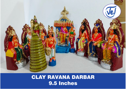 Kolu Dolls Ravana Darbar Set 9.5 Inch Clay Golu Dolls