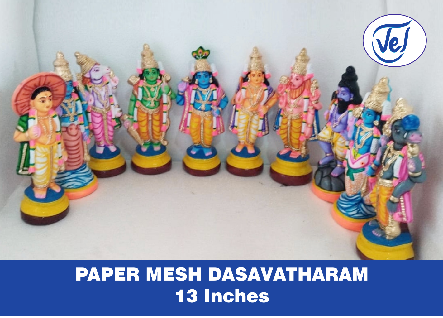 Kolu Dolls Dasavatharam (Ten Avatars of Lord Vishnu) Set 13 Inch Paper Mache