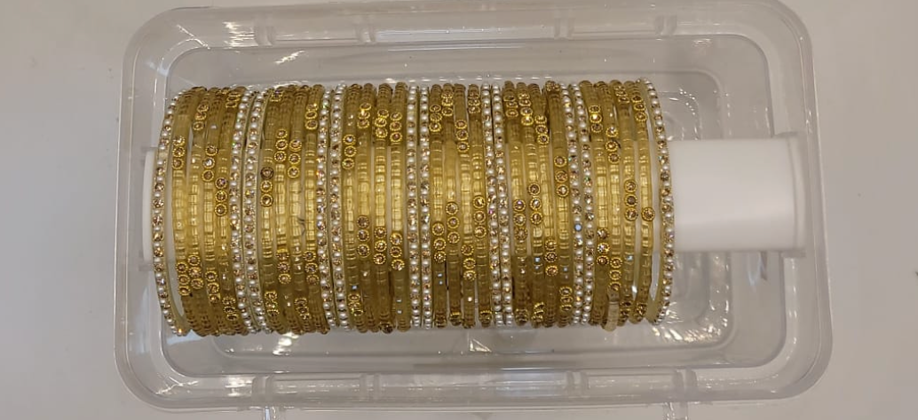Glass Yellow Bangles - with white border bangles (36 bangles total)