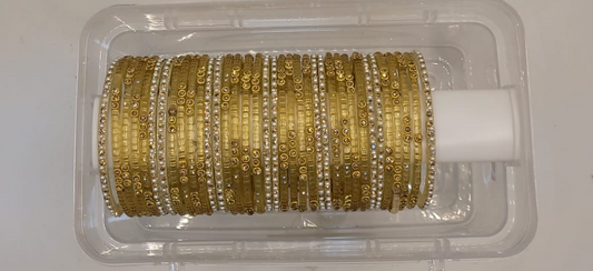 Glass Yellow Bangles - with white border bangles (36 bangles total)