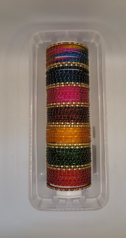 Glass Assorted Bangles - with border bangles (56 bangles total)