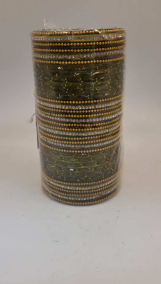 Glass Mehendi Olive Bangles set  (36 bangle total)