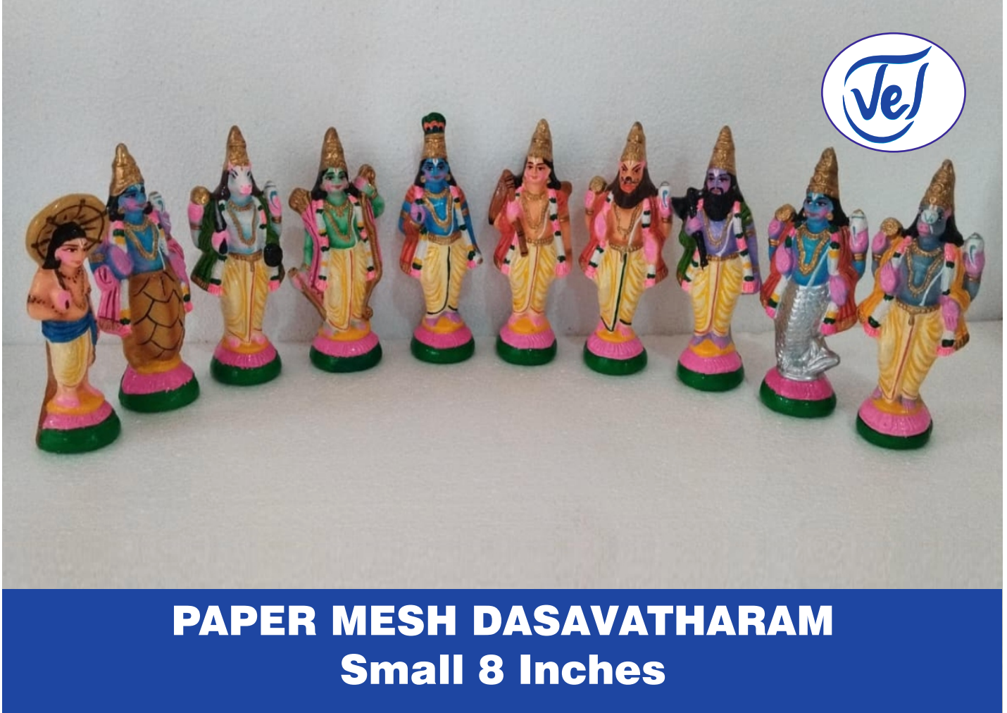 Kolu Dolls Dasavatharam (Ten Avatars of Lord Vishnu) Set 8 Inch Paper Mache