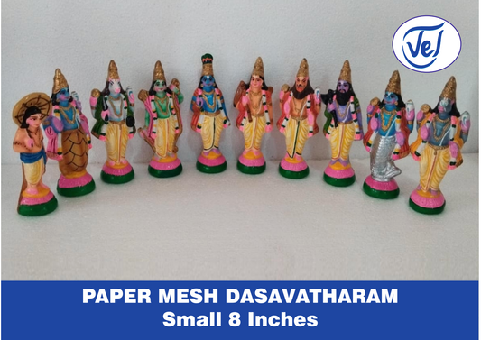 Kolu Dolls Dasavatharam (Ten Avatars of Lord Vishnu) Set 8 Inch Paper Mache
