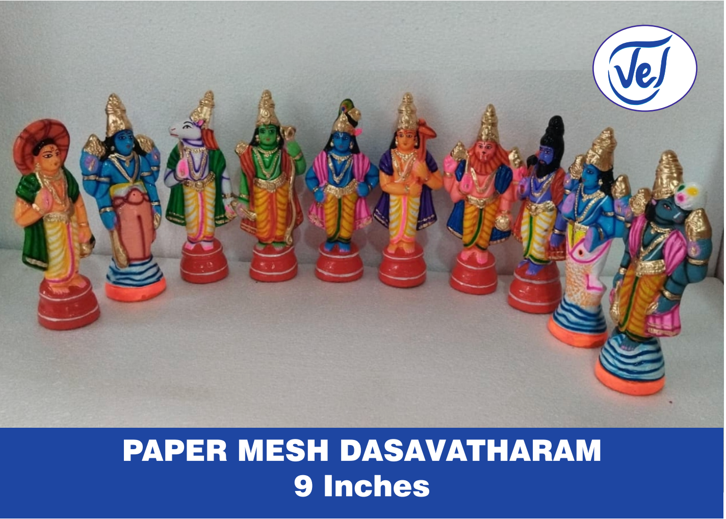 Kolu Dolls Dasavatharam (Ten Avatars of Lord Vishnu) Set 9 Inch Paper Mache
