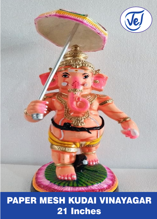 Kolu Dolls Kudai Vinayagar (Ganesha Under an Umbrella) 21 Inch Paper Mache