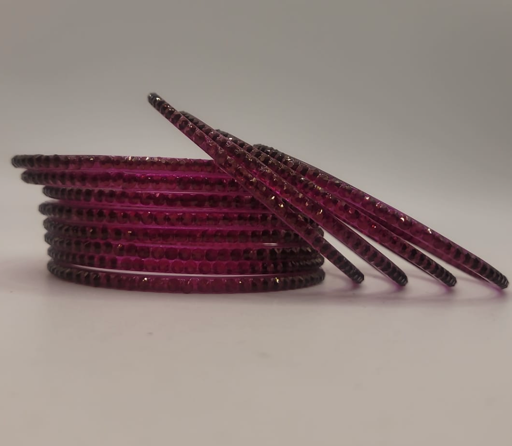 Dark Pink Beaded Glass Bangles