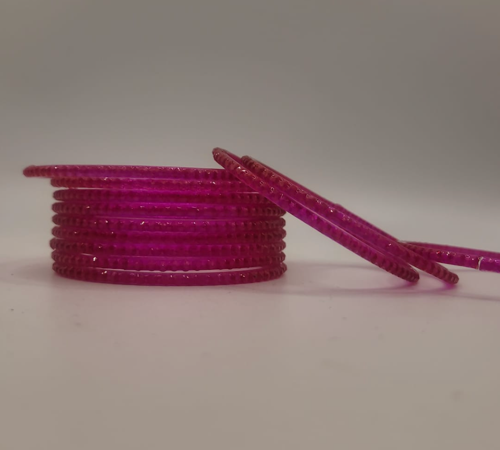 Hot Pink Beaded Glass Bangles