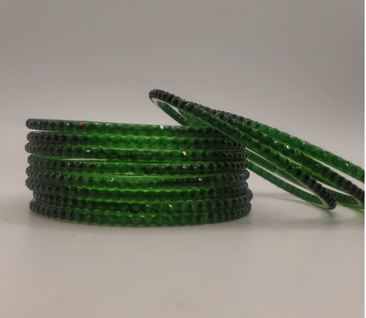 Emerald Green Beaded Glass Bangles